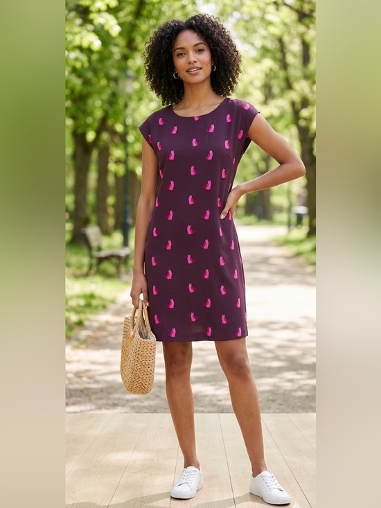 LOFT Dresses & Skirts - Ann Taylor LOFT purple & pink cat print shift dress size S Petite